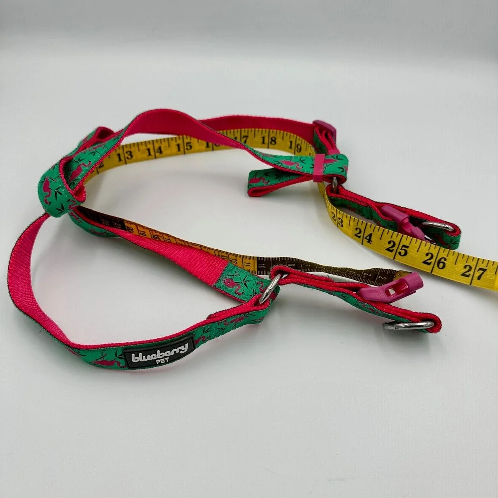 Blueberry Pet Flamingo Print Step In Dog Harness Green Pink Tropical Medium